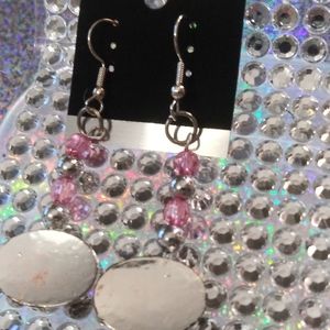 Pink and Silver Long Beaded Dangly Earrings